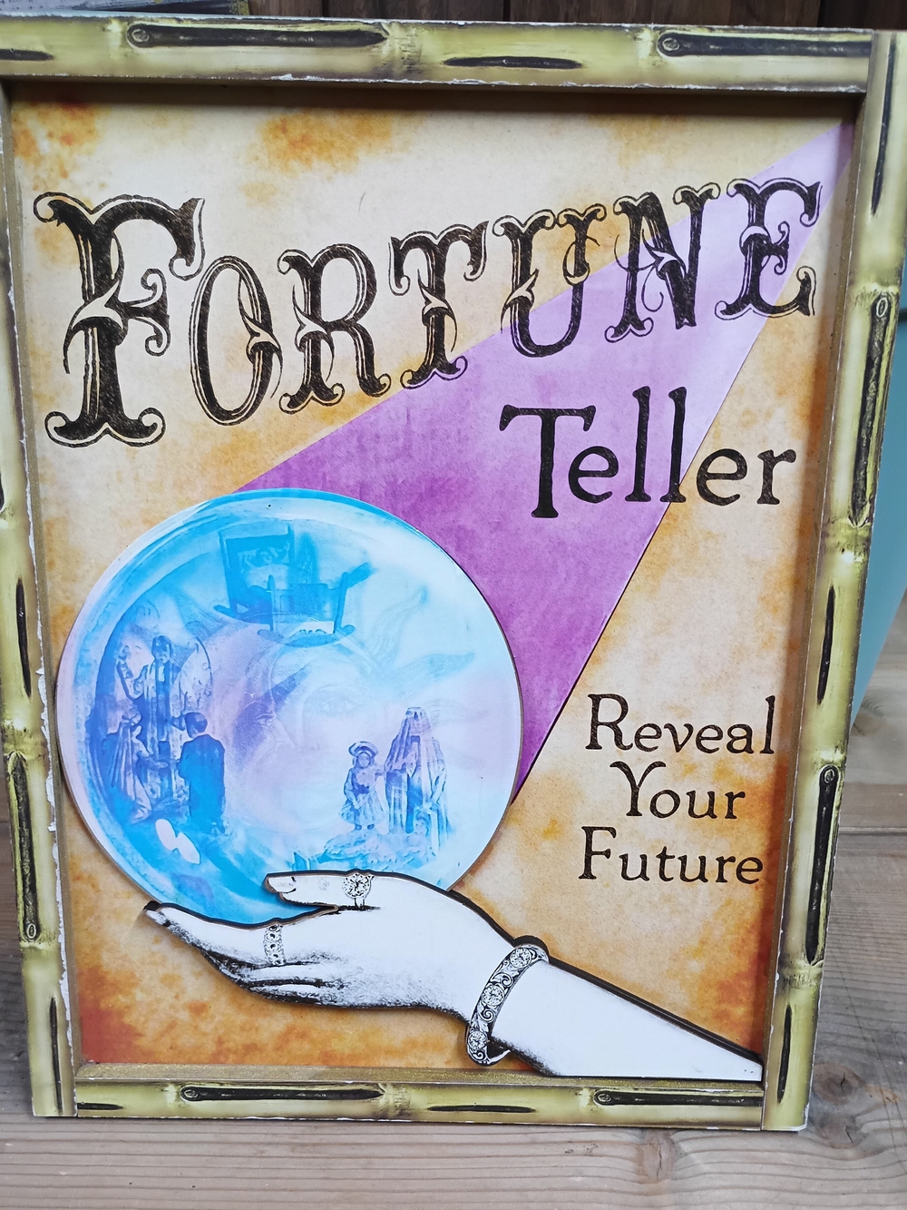 Spirit Fortune Teller Wooden Sign with Purple and Blue Artwork